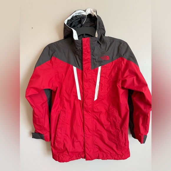 The North Face Kids Red and Gray Raincoat - Picture 1 of 4